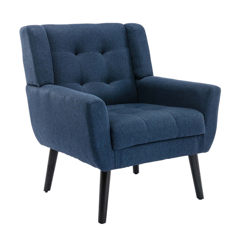 Modern Ergonomic Accent Chair for Living Room Bedroom Corrigan Studio Fabric or Leather Type Blue Linen Blend